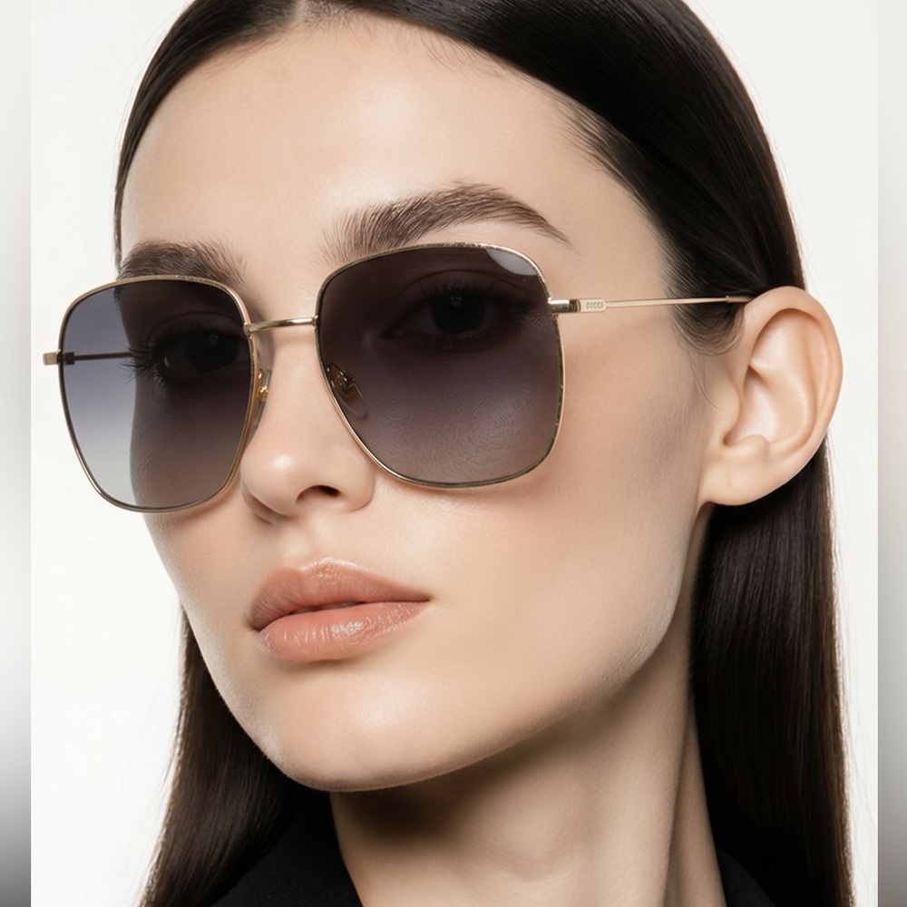💯 - New Authentic GUCCI GG1031S-001 59 Sunglass Woman Metal Gold-Gold-Grey